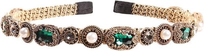 Dames Hoofdband Smaragdgroen met Strass Kristallen en Parels - Luxe Antislip Haaraccessoire