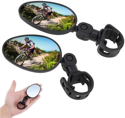 Fietsachteruitkijkspiegel Set - Ovaal Vorm - Verstelbaar & Draaibaar - Brede Kijkhoek - Schokbestendig - 2 Stuks - 19 x 11 x 2 cm - Zwart
