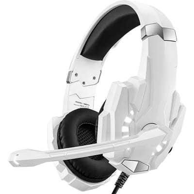 3,5 mm Gaming-hoofdtelefoon, Over-ear gamingheadset, Oordopjes met microfoon met ruisonderdrukking, LED-licht, wit