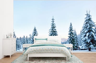 Behang - Fotobehang Winter - Sneeuw - Bomen - Breedte 375 cm x hoogte 280 cm