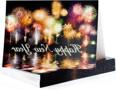 Nieuwjaarskaarten Set - Wenskaarten - Zakelijk Gebruik - Zilver Folie Enveloppen - 25 Stuks - Wit