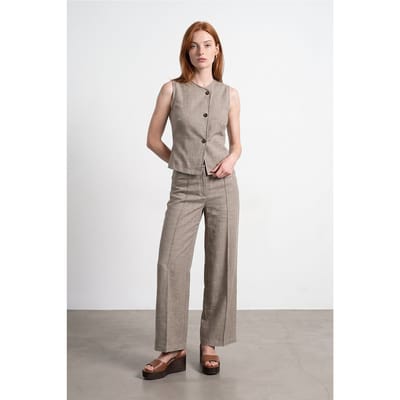 Hoge Taille Wijde Pantalon met Plissé