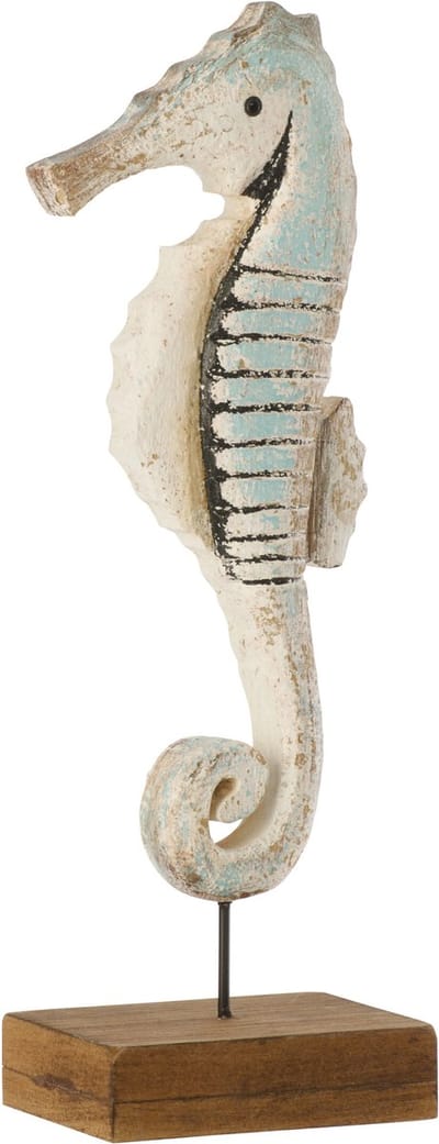 J-Line decoratie Zeepaard Op Voet - hout - naturel/lichtblauw - small - 2 stuks