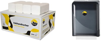 KURTT Papieren handdoekjes 2-laags 3200 vellen + Vouwhanddoek dispenser | Interfold, Z-Fold (tissue), 24 x 21 cm cellulose wit, Z vouw papieren handdoekjes 2 laags, handdoekjes papier
