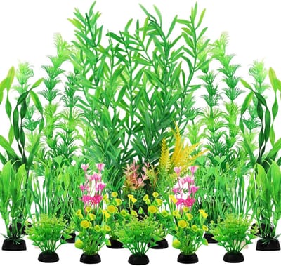 20 Stuks Kunstplanten voor Aquariumdecoratie - Groene Planten, Accessoires voor Thuis en Kantoor, Ideaal voor Kleine en Grote Aquaria