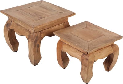 Opiumtafels – Set van 2 salontafels en bijzettafels – Massief teakhout – 25 en 30 cm