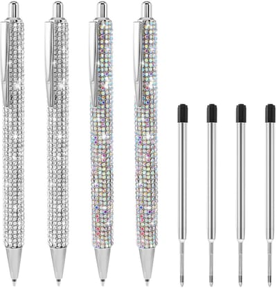 Dailygoods- Balpennen 4 stuks - Strass Pennen - Zwarte Inkt - Kleurrijk - Metalen - Uniek Ontwerp - Schrijfpennen