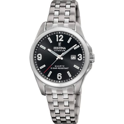 Festina F20697/3 Dames Horloge - Mineraalglas - Titanium/Staal - Zilverkleurig - Ø 31 mm - Quartz - Vouw/Vlindersluiting - 10 ATM (zwemmen)