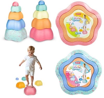 Toi-Toys stapstenen speelgoed pastel 5-delig balans spel.