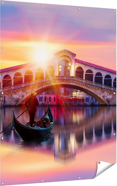 Gards Tuinposter Gondel bij de Rialtobrug in Veneti�, Itali� - 120x160 cm - Tuindoek - Tuindecoratie - Wanddecoratie buiten - Tuinschilderij
