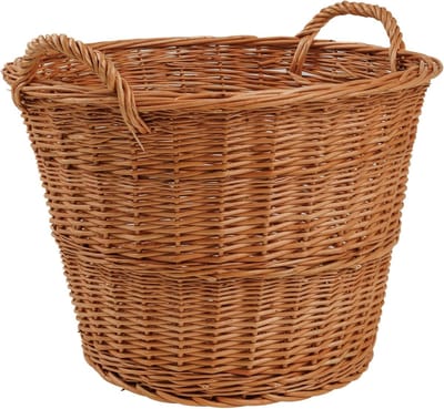 Wicker Mand - Ronde Handvatten - Haardhout Opslag - Handgeweven Kwaliteit - 40x30x30 cm - Natuurlijk