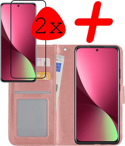 Hoesje Met 2x Screenprotector - Geschikt voor Xiaomi 12X - Luxe Pasjeshouder - Bookcase Portemonee - Flip Case - Kunstleer Book Case - Flipcase Hoes - Book Cover - Walletcase - Portemonneehoes - Rosé goud