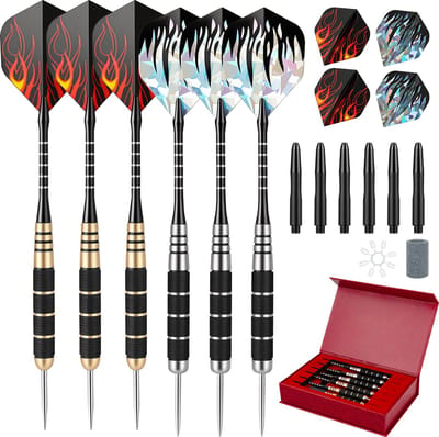 Dartpijlen Set 6 Stuks - 24 Gram Steeldarts - Professionele Dartset - Inclusief Flights en Dartetui