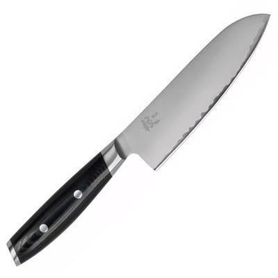 Yaxell santokumes 16,5 cm - 3-laags roestvrij staal met VG10 kern - zwarte vezellaminaat handgreep - voor snijden en hakken van groente, vlees en vis