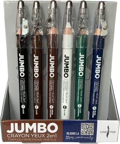Lovely Pop - Set met 6 JUMBO 2 in 1 Matte Oogpotlood en Oogschaduw - Zwart - Bruin - Wit - Groen - Blauw - Ultra Romig - 6 Potloden met puntenslijper