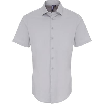 Premier Heren Poplin Stretch Overhemd met Korte Mouwen (Zilver)