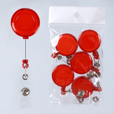 Lot de 5 porte-badges rétractables en couleur, cordon d'identification, étiquette de nom, porte-badge, bobines, porte-clés, chaîne anti-perte, fournitures scolaires et de bureau