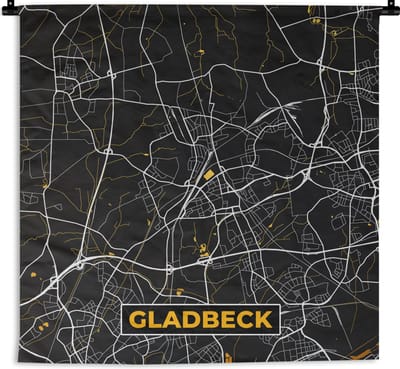 Wandkleed - Wanddoek - Goud – Duitsland – Plattegrond – Gold – Stadskaart – Kaart – Gladbeck - 180x180 cm - Wandtapijt