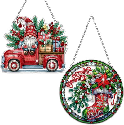 5D Diamant Schilderen Kit voor Volwassenen - Santa Claus Kerstdecoratie, Stressverlichtende Creatieve Hobby, Mozaïek Kunst voor Woonkamer (24x24cm, 2 Stuks)