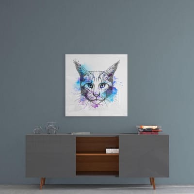 Insigne Glazen Schilderijen - Kleurrijk - Dieren - Kat glasschilderij - 50x50 cm