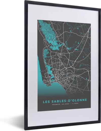 Fotolijst incl. Poster - Frankrijk - Plattegrond - Stadskaart - Les Sables-d'Olonne - Kaart - 40x60 cm - Posterlijst