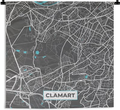 Wandkleed - Wanddoek - Clamart - Frankrijk - Plattegrond - Kaart - Stadskaart - 180x180 cm - Wandtapijt