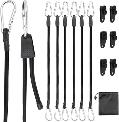 Spanrubber met karabijnhaak, verstelbaar, 6 stuks, 110 cm, expander met karabijnhaak en zeilspanner, expander met haken, bagagespanner, rubberen spanner en dekzeilbevestiging voor zonnezeil, tuin