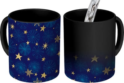 Magische Mok - Foto op Warmte Mokken - Koffiemok - Sterren - Sneeuw - Patronen - Kerst - Magic Mok - Beker - 350 ML - Theemok
