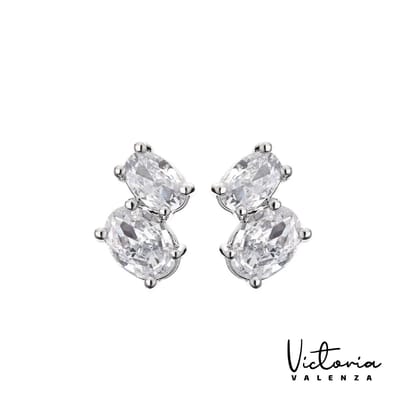 Victoria Valenza Cologne Luxe Oorbellen Dames Messing Oorhangers Dames Oorringen - Witte Steen - Kleur Zilver - 1 Paar