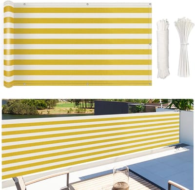 Balkonafdekking - Inkijkbescherming - Privacy Verhoging - UV- en Waterbestendig - 80 x 700 cm - Geel-wit gestreept