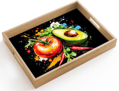 Dienblad hout 40x30 cm - Schootdienblad - Tomaat - Avocado - Peper - Graffiti - Verf - Modern - Borrelplank rechthoek - Plateau dienbladen
