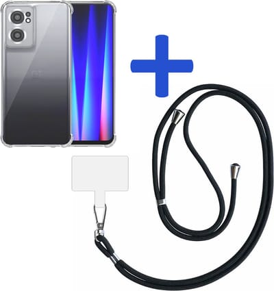 Telefoonhoesje Geschikt voor OnePlus Nord CE 2 Transparant ShockProof met Afneembaar Universeel Telefoonkoord - Cover Case Siliconen ShockProof with Lanyard - Smartphonica geschikt voor OnePlus Nord CE 2 5G