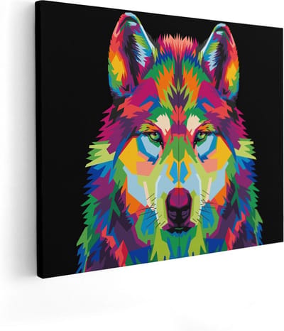 Artaza Canvas Schilderij Dierenkop - 50x40 cm - Wanddecoratie Wolf - Muurdecoratie Abstract - Kamer Accessoires