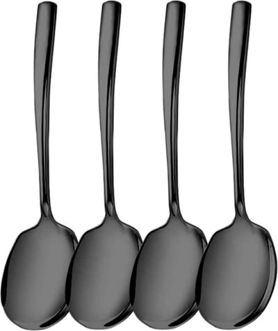 House of Husk Grote Opscheplepel Set - Zwart - Serveerlepel - Groetelepel - Aardappellepel - 25.5cm - 304 RVS - 4 Stuks