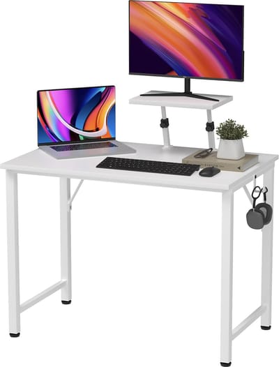 PIPIPOXER-Bureau met in hoogte verstelbare monitorstandaard, computerbureau, pc-bureau, 80x40x75cm, wit