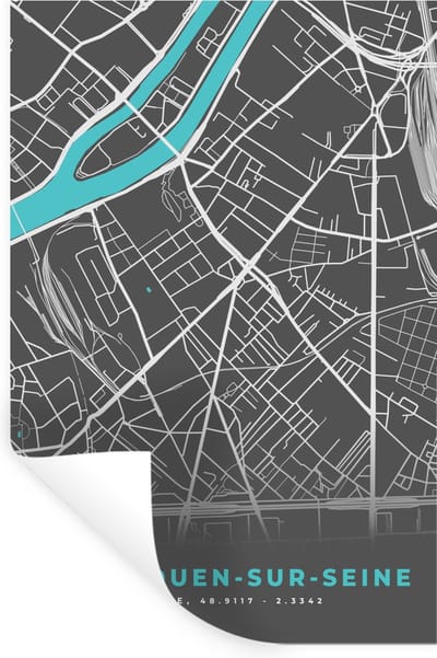 Muurstickers - Sticker Folie - Saint-Ouen-sur-Seine - Frankrijk - Plattegrond - Kaart - Stadskaart - 20x30 cm - Plakfolie - Muurstickers Kinderkamer - Zelfklevend Behang - Zelfklevend behangpapier - Stickerfolie