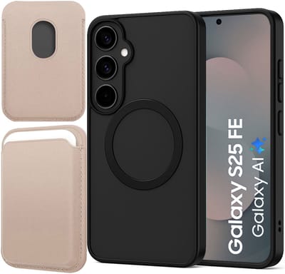 Hoesje + Pasjeshouder geschikt voor Samsung Galaxy S25 FE - Portemonnee geschikt voor MagSafe - Magnetisch - Pasjes Houder - Creditcardhouder - Goud