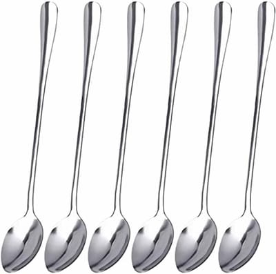 Set van 6 lange roestvrijstalen lepel voor latte, thee en koffie - ideaal voor desserts en warme dranken, vaatwasmachinebestendig, 19 cm lang