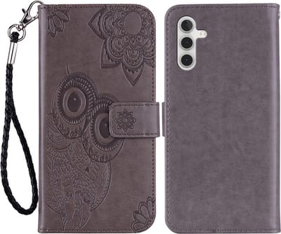 Coverup Hoesje - Geschikt voor Samsung Galaxy A15 Hoesje - Coverup Uilen Book Case - Taupe Grijs