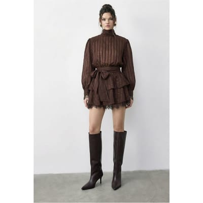 Textured Mini-jurk met Halve Col en Stofdetail