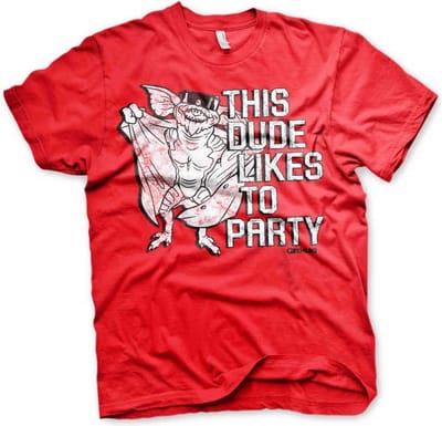 Gremlins Heren Tshirt -M- This Dude Likes To Party Rood