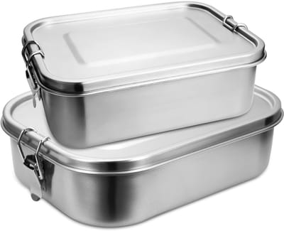 RVS Broodtrommel 800+1200 ml met verdeler - Brooddoos - RVS Lunchbox - 3-delige set - Meal Prep Bakjes - Roestvrij Staal Vershoudbakjes - Vershouddoos - Vaatwasbestendig