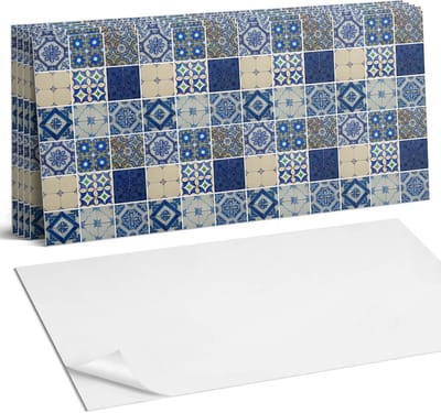 Coloray Plaktegels - Keramische tegelpatronen Wandtegel Zelfklevend - 60 cm x 30 cm - Blauw Plaktegels - 6 stuks - Rechthoek PVC Tegels - Plaktegels Keuken - Zelfklevende Vloertegels Badkamer - Vinyltegels Vloer Zelfklevend - Zelfklevende Wandtegels