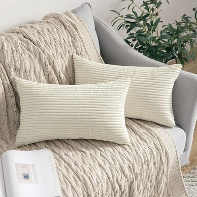 Corduroy decoratieve kussensloop set - 2 stuks, beige, 30 x 50 cm met verborgen ritssluiting kussensloop 30x50