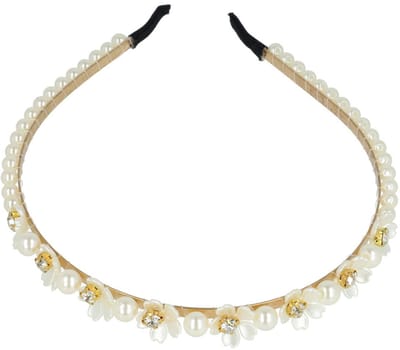 Haarsoires Haarband Diadeem Bloemen Vormen – Parelkralen Strass – Wit - Glanzende Haaraccessoire voor Feest of Bruiloft - Geschikt voor Feest & Bruiloft