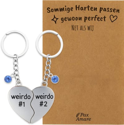 BFF Sleutelhanger voor 2 'Sommige harten passen perfect' - Weirdo's Hartje - Sleutelhanger set op Cadeau Kaartje - Zilverkleurig - Vriendschap Symbool - Pax Amare