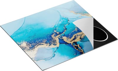 Chefcare Inductie Beschermer Abstracte Marmer - Luxueuze Blauwe Marmer - 60x50 cm - Afdekplaat Inductie - Kookplaat Beschermer - Inductie Mat
