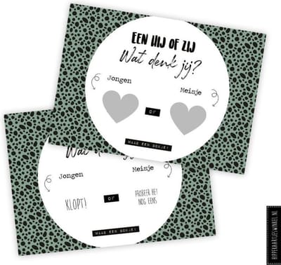 Kraskaart JONGEN - Een hij of een zij Wat denk jij? - Waag een gokje! - Gender reveal party - Boy or girl kraskaarten - Kleur - Inclusief kraft envelop