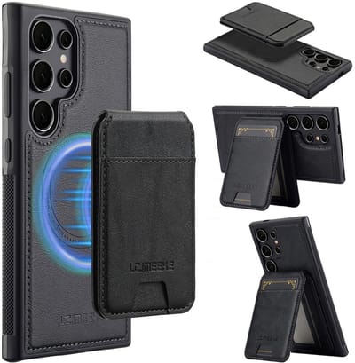 LC.IMEEKE Hoesje - Geschikt voor Samsung Galaxy S25 Ultra Hoesje - LC.IMEEKE L3 - Leather Back Cover met Pasjeshouder - MagSafe Compatible - Zwart