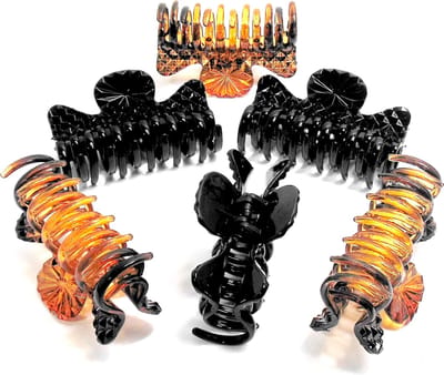 6 grote haarklemmen spikkel patroon 9 cm mix 3x bruin / 3x zwart